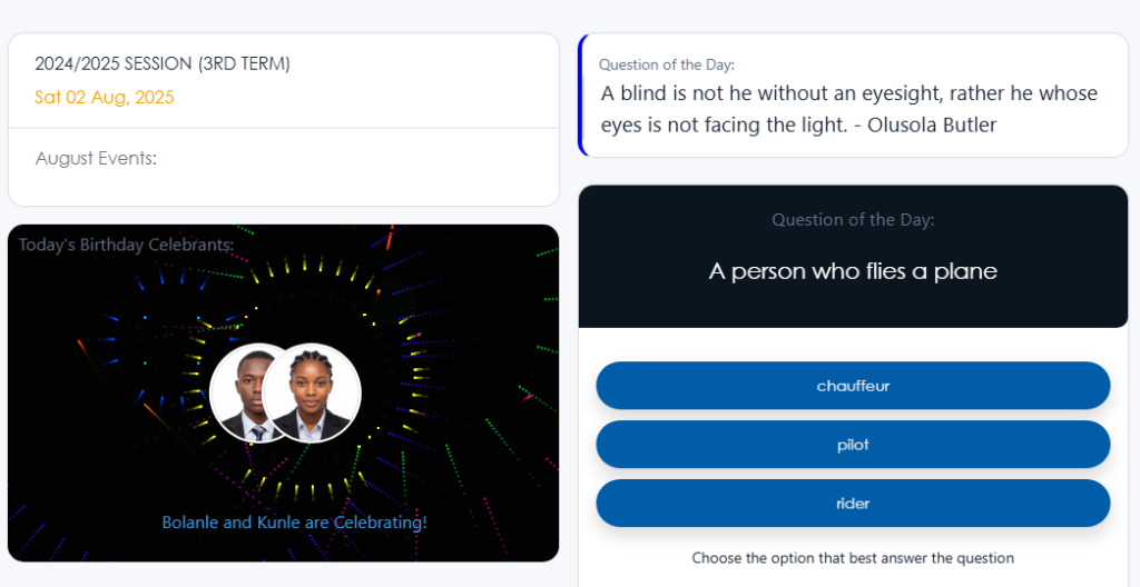 Inside the Student Module on the Lunox School Management System