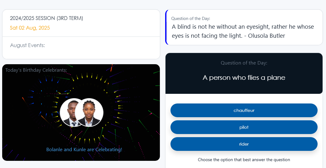 Inside the Student Module on the Lunox School Management System